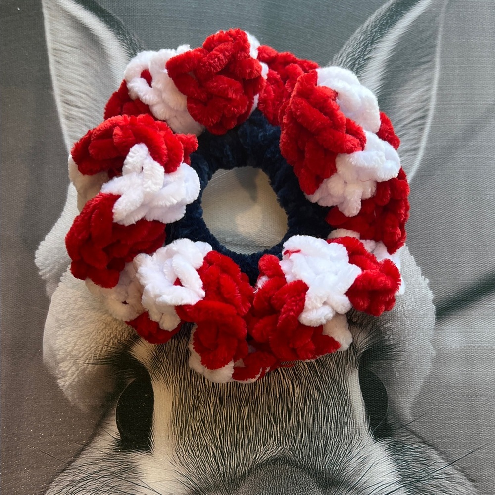 Handmade Red, White and Blue Crochet Scrunchies- Set of 2 - Picture 2 of 3